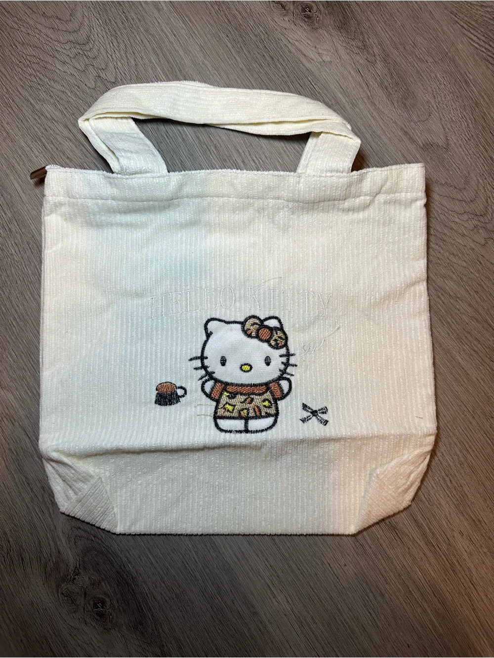 HELLO KITTY Corduroy Cream White Leopard Kitty Tote Bag - Picture 4 of 8